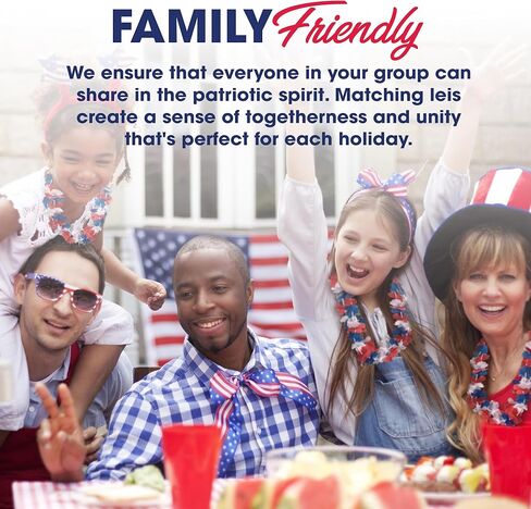 Podzly - 50 Piece Patriotic Plastic Red, Blue, and White Flower Leis - Perfect for Fourth of July, Memorial Day & Parade Decorations - Ideal as Necklaces,Theme Float Decorations & Theme Accessories in Saudi Arabia