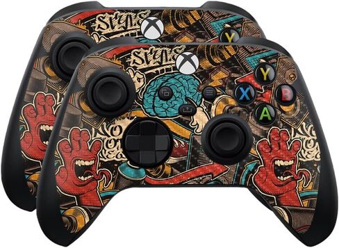 Glossy Glitter Skin Compatible with Microsoft Xbox Series X|S Controller (2 Pack) - Red Hexa Camo - Premium 3M Vinyl Protective Wrap Decal Cover - Easy to Apply | Crafted in The USA by MightySkins in Kuwait
