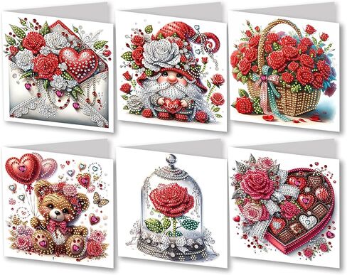 6 Packs DIY 5D Diamond Painting Cards Kits for Adults，Special Shaped Rhinestone，Diamond Art Greeting Cards Gem Art Cards，Thank You Cards Blessing Gift for Women, Men, Mom, Grandma (Flower Basket) in Kuwait