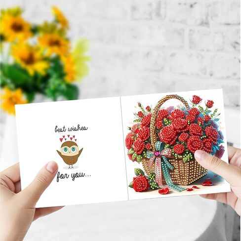 6 Packs DIY 5D Diamond Painting Cards Kits for Adults，Special Shaped Rhinestone，Diamond Art Greeting Cards Gem Art Cards，Thank You Cards Blessing Gift for Women, Men, Mom, Grandma (Flower Basket) in Kuwait