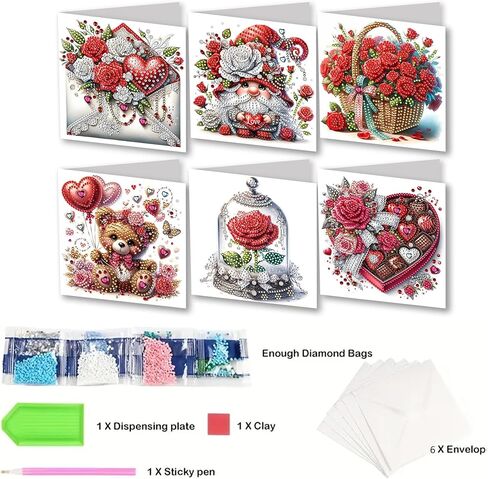 6 Packs DIY 5D Diamond Painting Cards Kits for Adults，Special Shaped Rhinestone，Diamond Art Greeting Cards Gem Art Cards，Thank You Cards Blessing Gift for Women, Men, Mom, Grandma (Flower Basket) in Kuwait