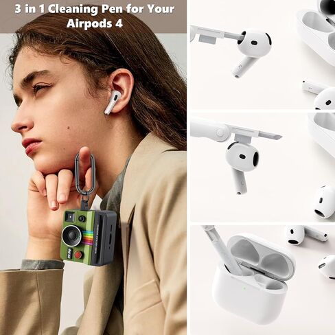 AirPods 4 Case مع كاميرا بولارويد الرجعية للنساء - غطاء Apple Airpods 4 Case Cover ، حالة Airpod الجيل الرابع ، واقي السيليكون الممتاز ، مثالي للسيدات العصري (الأسود) in Kuwait