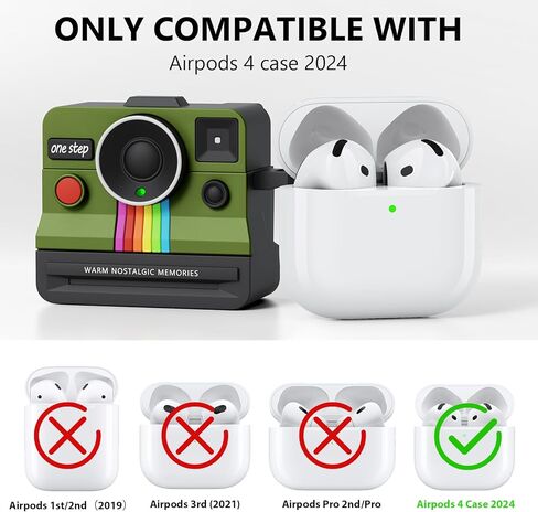 AirPods 4 Case مع كاميرا بولارويد الرجعية للنساء - غطاء Apple Airpods 4 Case Cover ، حالة Airpod الجيل الرابع ، واقي السيليكون الممتاز ، مثالي للسيدات العصري (الأسود) in Kuwait