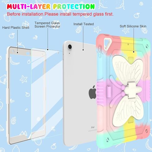 Blosomeet لطيف Pink iPad 10th Generation Case for Kids Girls 2022 10.9 بوصة مع واقي شاشة زجاجي مقسى ، غطاء الفراشة Kawaii لـ iPad 10th gen w/pencil حامل الكتف in Kuwait