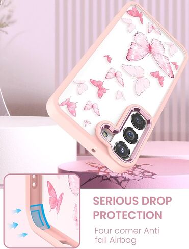 Dretal for Samsung Galaxy S21 5G Case Floral ، Grility Grade Drop تم اختباره في الظهر الصلب وحافة ناعمة زهرة ضئيلة غلاف واقية للهاتف + واقي شاشة زجاجية مقبدة للمجرة S21 (أرجوانية) in Kuwait