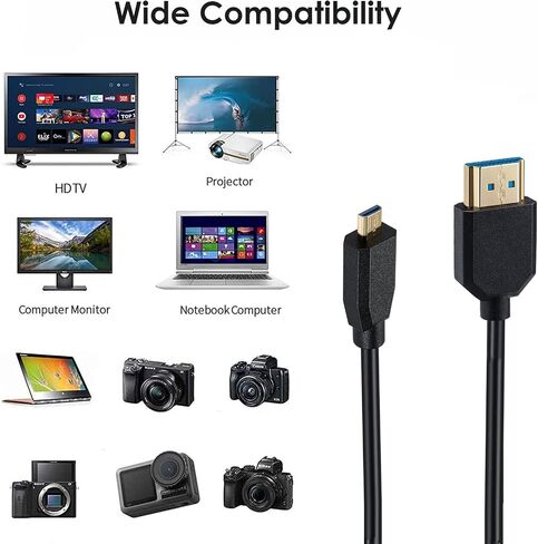 Halokny HDMI 8K Cable, Micro HDMI to HDMI Cable, 1Ft 8K@60hz HDMI Male to Micro HDMI Male High Speed Cord, for Portable Home Digital Devices, Notebook and More (Micro HDMI to HDM) in Kuwait