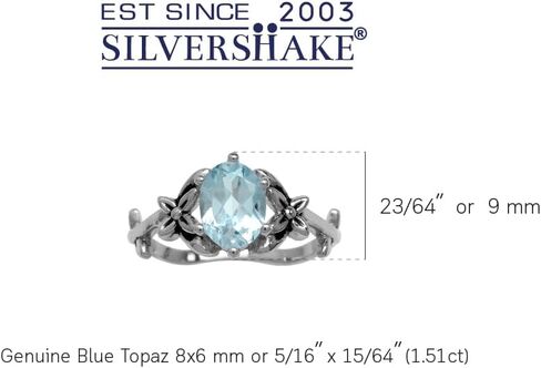 Silvershake 8X6mm Oval Shape Gemstone Antique Finishing 925 Sterling Silver Flower and Leaf Vintage Inspired Ring Jewelry for Women in Kuwait
