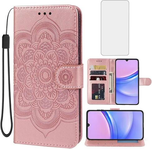 Case for Galaxy A15, Samsung A15 SM-A156U Wallet Case with Tempered Glass Screen Protector, Mandala Leather Flip Credit Card Holder Stand Phone Cover Cases for Samsung Galaxy A15 Purple in Kuwait