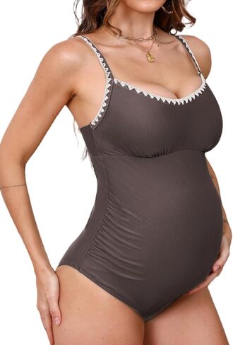 CUPSHE Women's Maternity One Piece Swimsuit Adjustable Strap Ruched Shell Stitched Back Cutout Bathing Suit for Pregnancy in Saudi Arabia