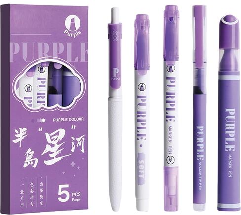 5 Pcs Purple Ink Pens Set - Highlighter Marker Gel Pens Writing Drawing Marking Pen, Highlighters Colored Pen for Boys Girls Women Office School Supplies (Purple Set) in Saudi Arabia