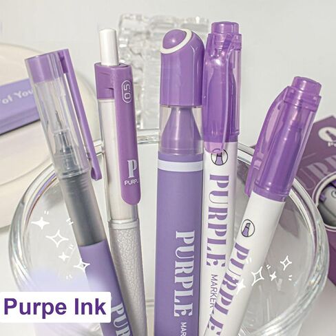 5 Pcs Purple Ink Pens Set - Highlighter Marker Gel Pens Writing Drawing Marking Pen, Highlighters Colored Pen for Boys Girls Women Office School Supplies (Purple Set) in Saudi Arabia