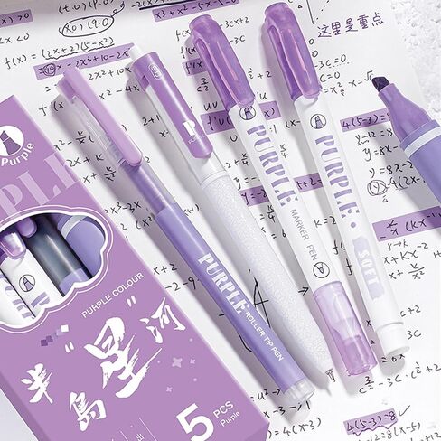 5 Pcs Purple Ink Pens Set - Highlighter Marker Gel Pens Writing Drawing Marking Pen, Highlighters Colored Pen for Boys Girls Women Office School Supplies (Purple Set) in Saudi Arabia