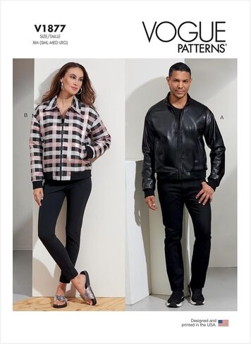 Vogue Unisex Bomber Jacket Sewing Pattern Kit, Code V1877, Sizes XL-2XL-3XL, Multicolor in Saudi Arabia