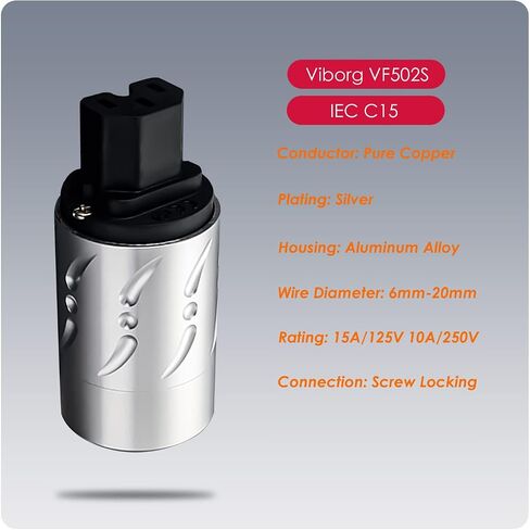 Viborg HiFi Power Plug, VM502R+VF502R, Rhodium-Plated Pure Copper Non-Magnetic, AC Mains Plug, Audio Power Plug, Aluminum, Hi-End US Power Plug+IEC C15 Power Connector for DIY Audiophile Power Cord in Saudi Arabia