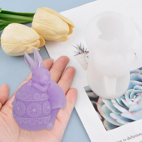 WANDIC Easter Bunny Silicone Mold, 1 Piece 3D Holding Easter Egg Bunny Easter Egg Resin Mold Rabbit Epoxy Mold Candle Resin Mould for Decoration in Saudi Arabia