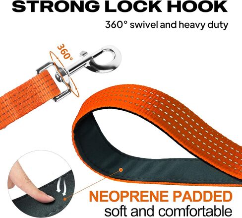 TwoEar 6FT Orange Dog Leash Heavy Duty with Padded Handle, Strong Nylon Dog Leash Reflective Leash for Medium Large Dogs in Kuwait