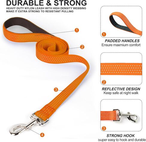 TwoEar 6FT Orange Dog Leash Heavy Duty with Padded Handle, Strong Nylon Dog Leash Reflective Leash for Medium Large Dogs in Kuwait