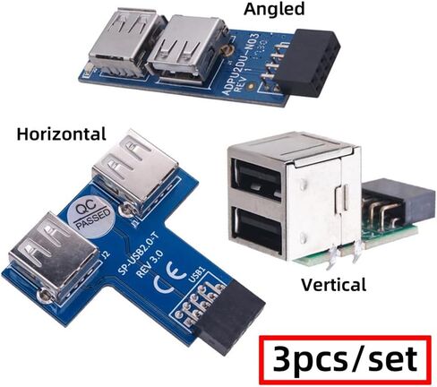 cablecc 3pcs/Set Motherboard 9Pin/10Pin Front Panel Header Female to Single USB 2.0 Female Adapter Vertical Angled Type 90 Degree in Kuwait