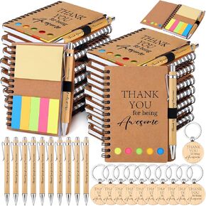 60 PCS الموظف تقدير الهدايا الملهمة الحلزونية مع الملاحظات اللاصقة Notepads تشجيع أقلام الأسنان مفاتيح تحفيزية خشبية للمعلم زملاء العمل (شكرا لك)