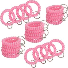 Toforibbon Wrist Coil Fluged Fand keychain keychain حامل معصم مرن سوار لفائف الربيع 50 PCS الوردي