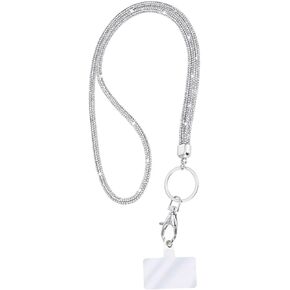 Fashion 31.5 "Sparkle Glass Crystal Neck Lanyard ، حامل شارة ID بلينغ ، حامل بطاقة اسم الراين ، علامة تبويب الهاتف المحمول 1 (1pc)