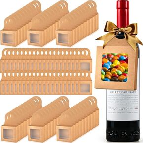 100 PCS Kraft Paper Wine Bottle Boxes with Window Window Window Hanger Flight Bottle Frant Freed Home مع شماعات عيد الميلاد