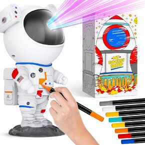 ملون My Rone Roney Galaxy Projector - DIY Spaceman Night Light مع علامات الأكريليك الخاصة وملصقات الفضاء - رسم المصباح الخاص بك - الفنون والحرف للأطفال الذين تتراوح أعمارهم بين 4-8 - هدية فريدة من 5 إلى 10 سنوات الأولاد