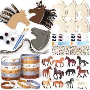 Winrayk Horse Party Favors Birthday Supplies for Kids, Horse Craft Painting Kit Yarn Figurine Silicone Wristband Tattoo Sticker, Goodie Bag Fillers Toys Gifts Western Cowboy Cowgirl Party Favors Decor