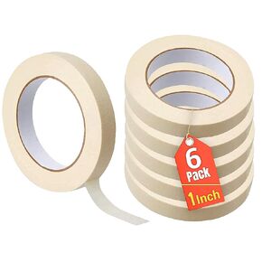 1InTheOffice Masking Tape, Thin Masking Tape, Tape Masking, 3/4 Inch, 0.7" x 60 Yards, Beige, 6 Pack