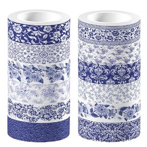 12 رولز chinoiserie شريط washi مجموعة الأزرق الأبيض الأشرطة الزخرفة خمر شريط الورق الزهري الزجاج
