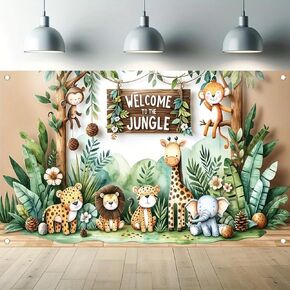 مرحبًا بك في Jungle Background موضوع Backdrop Banner Party Decoration Class -Class Class Banner Banner Decoration Photo Photo Photo Banner Banner