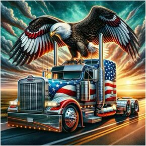 مجموعات الطلاء Pffngpen Truck Diamond للبالغين ، 5D DIY American Flag Diamond Art Kits للمبتدئين ، فنية الماس الدائرية الكاملة لتديين الجدار المنزلي ، النسر ، 12x12 بوصة