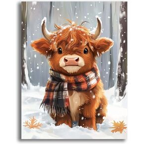 VAIIEYO 5D DIY Diamond Art Kits for Adults Cow, Diamond Art Animal Winter Scenery, Diamond Painting Kits Full Drill Round Rhinestone Craft Canvas for Home Wall Decor Gift 12x16 inch