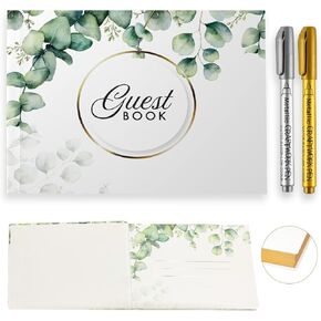 كتاب ضيوف زفاف Elegant Eucalyptus ، دفتر ضيوف الغلاف الصلب ، Gold Foil 9x7 ضيف علامة في كتاب زفاف ، 120 صفحة