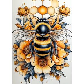 TOSTOG Bee Diamond Paintings Kits for Adults, DIY 5D Bee Flowers Diamond Art Kits for Adults, Full Drill Diamond Paintings Kit for Beginner Wall Art Decoration GIifts 12 * 16 Inch.