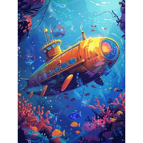 Kaliosy 5d الماس مجموعات فنون للبالغين غواصة من قبل مجموعات الأرقام ، فنية الماس Ocean Ocean Diy Full Crystal Crast Cross Decoration (12x16 inch) 30x40 cm