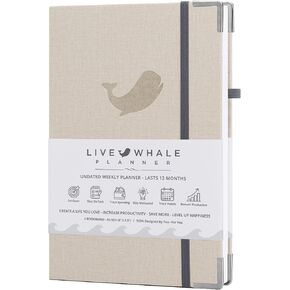 Live Whale غير مؤرخ مخطط ، 12 شهرًا ، مجلة الإنتاجية الأسبوعية/الإنتاجية الشهرية لمدة 12 شهرًا لتتبع العادة. مصدّف مصنوع من المصنفة المصنوعة من المصنفة النباتية (الكتان/رمادي)