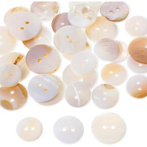 30 Pcs Mother of Pearl Buttons, Natural Mop Pearl Shell Buttons 15mm/18mm/20mm White Genuine Mother of Pearl Buttons Set 2 Holes Bulk Buttons for Garment Sewing DIY Crafts