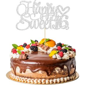 1pc سعيد Sweet Sweet 16 Cake Topper Glitter 16th كعكة عيد الميلاد اختيار الهتافات إلى 16 عامًا من عمر 16 عامًا ،