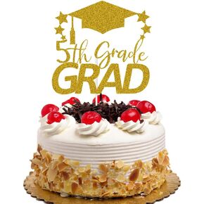 5th Grade Grad Cake Topper, 5th Grade Graduation Party Decorations, 2024 Boys Girls Fifth Grade Graduation Party Cake Pick (Gold Glitter)