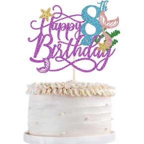 Mermaid 5 Cake Topper ، ديكور كعكة عيد ميلاد سعيد الخامس ، تحت Sea Girl Girl First Birthday Cake Supplies/Ocean World One Mermaid Party Decoration Supplies Purple