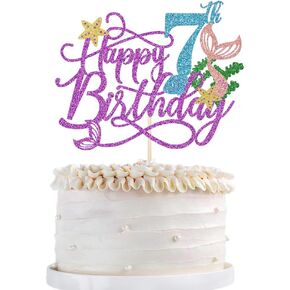 Mermaid 5 Cake Topper, Happy 5th Birthday Cake Decor,Under The Sea Theme Girl Kid First Birthday Cake Supplies/Ocean World One Mermaid Party Decoration Supplies Purple in Kuwait