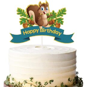 Glitter Squirrel Happy Birthday Cake Topper, Woodland Themed Birthday Party Supplies, Zoo Animals Centerpiece