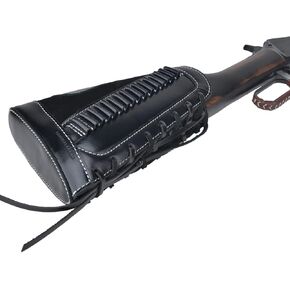 Leather Rifles Ammo Pouch, Gun Buttstock Cheek with Recoil Pad for .308 .30-30 .30-06 .45-70 .357 .22lr 12GA Shell Holder