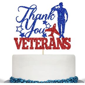 Thank You Veterans Cake Topper, Happy Veterans Day Decorations, Thank You to Our Heroes, Memorial Day Independence Day Patriotic Party Decorations Glitter
