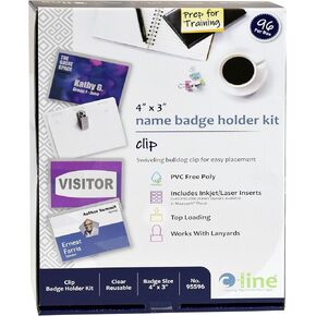 C-Line Name Badge Kit with Inserts, Clip Style, Top Load, 4" x 3", Clear, Box of 96 (95596)