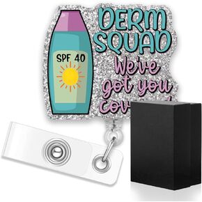 ERHACHAIJIA Derm Squad We've Got You Covered Retractable Glitter Badge Reel with Clip, Funny Sunscreen Gifts for Dermatologist Derm Squad, Summer Skin Care Gifts for Dermatology Nurse Doctor
