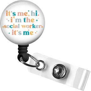 It's me,Social Worker Badge Reel,Retractable Name Card Badge Holder with Alligator Clip, Medical MD RN Nurse Badge ID, Badge Holder, Office Employee Name Badge