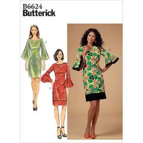 Butterick B6624B5 Easy Women's Ruffle Sleeve Dress Sewing Patterns, Sizes 8-16