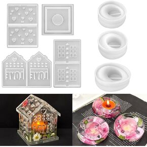 Resinworld 3 أنماط قوالب حامل Tealight + 3D Combined Love House Candle Mold